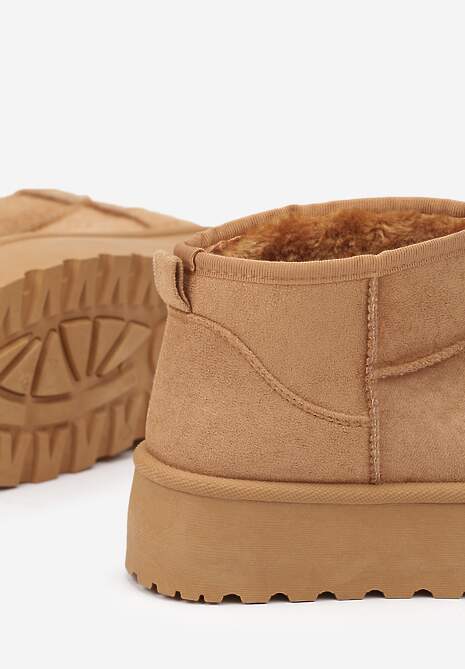 Brązowe Śniegowce na Platformie Ozdobionej Tłoczeniem z Niską Cholewką Inarinne