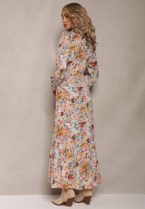 Jasnoniebieska Sukienka Rozkloszowana w Kwiaty Rotu