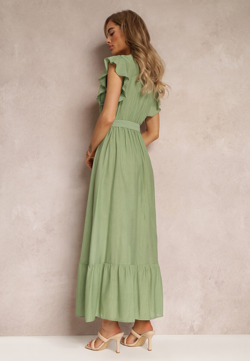 Zielona Rozkloszowana Sukienka Maxi z Gumką w Talii Lavla