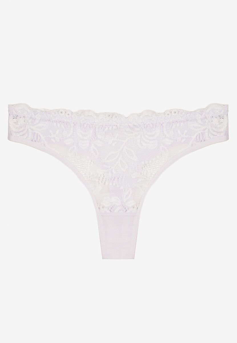 Białe Bawełniane Majtki Stringi z Koronką Ilwedana