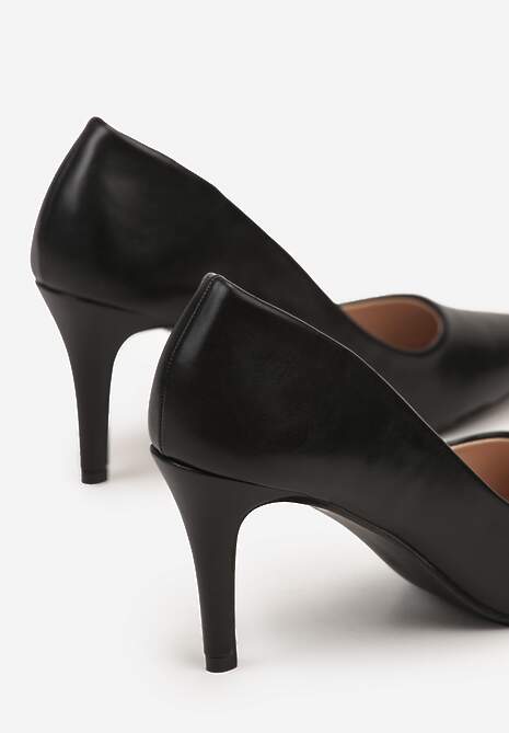 Czarne Szpilki na Obcasie z Noskiem w Szpic Egelia