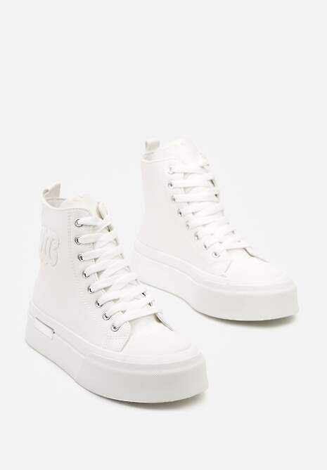 Białe Trampki za Kostkę na Platformie z Ozdobną Wstawką Mesidra