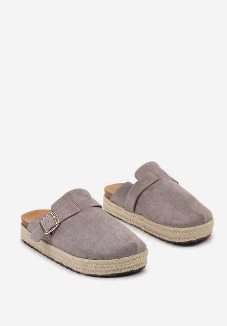 Szare Klapki Mule z Szeroką Cholewką i Plecioną Podeszwą Ilinna