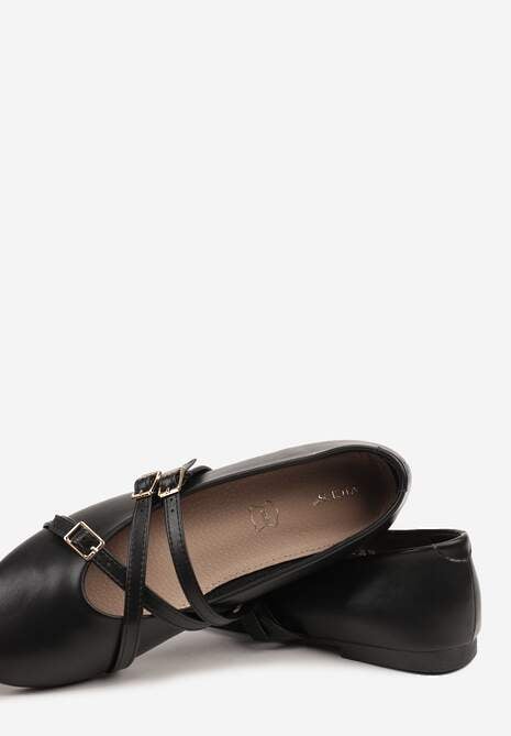 Czarne Balerinki Vices Mary Jane z Wkładką ze Skóry Naturalnej Rilomia