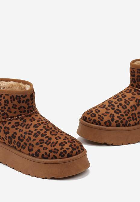 Brązowe Niskie Śniegowce na Platformie Ocieplane Futerkiem Termona