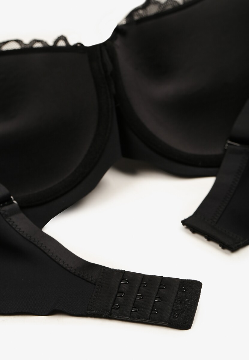 Czarny Biustonosz Ozdobiony Koronką na Ramiączkach z Regulacją Izafiria