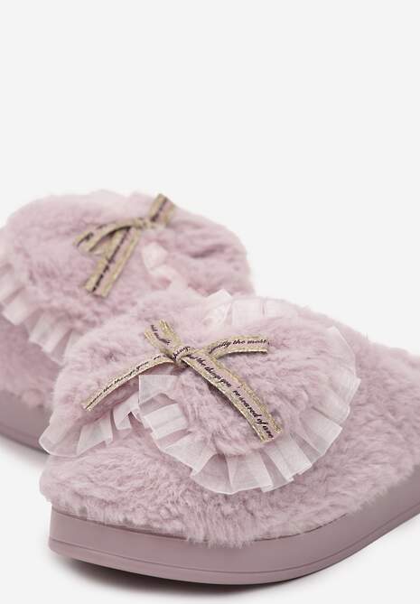 Fioletowe Kapcie z Futerka Ozdobione Kokardką Nuvimes