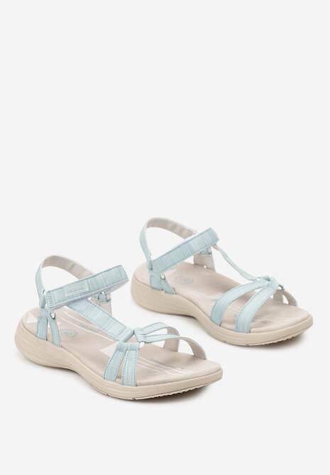 Beżowo-Niebieskie Sandały Zapinane na Rzep z Wkładką ze Skóry Naturalnej Rosxa
