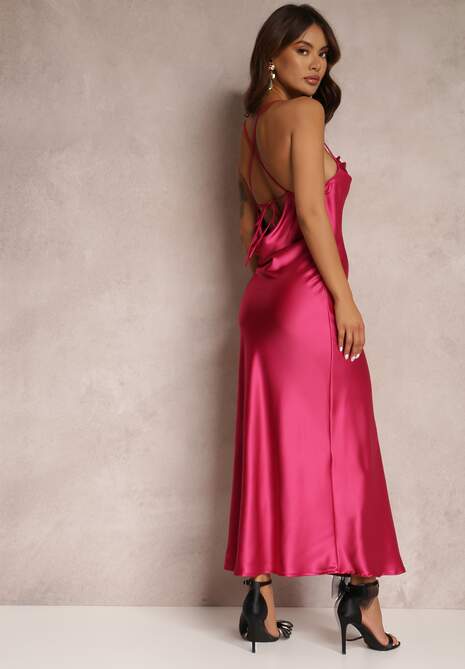 Fuksjowa Sukienka Satynowa Chusposea