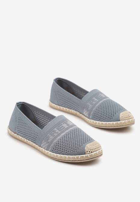 Jasnoniebieskie Espadryle z Napisem Perforowaną Cholewką i Plecionym Noskiem Palamelia