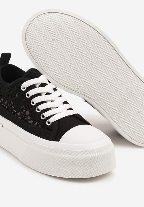 Czarne Trampki na Platformie z Ażurową Cholewką Adivlen