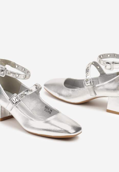 Srebrne Czółenka na Słupku z Ozdobnymi Paskami Nevillia