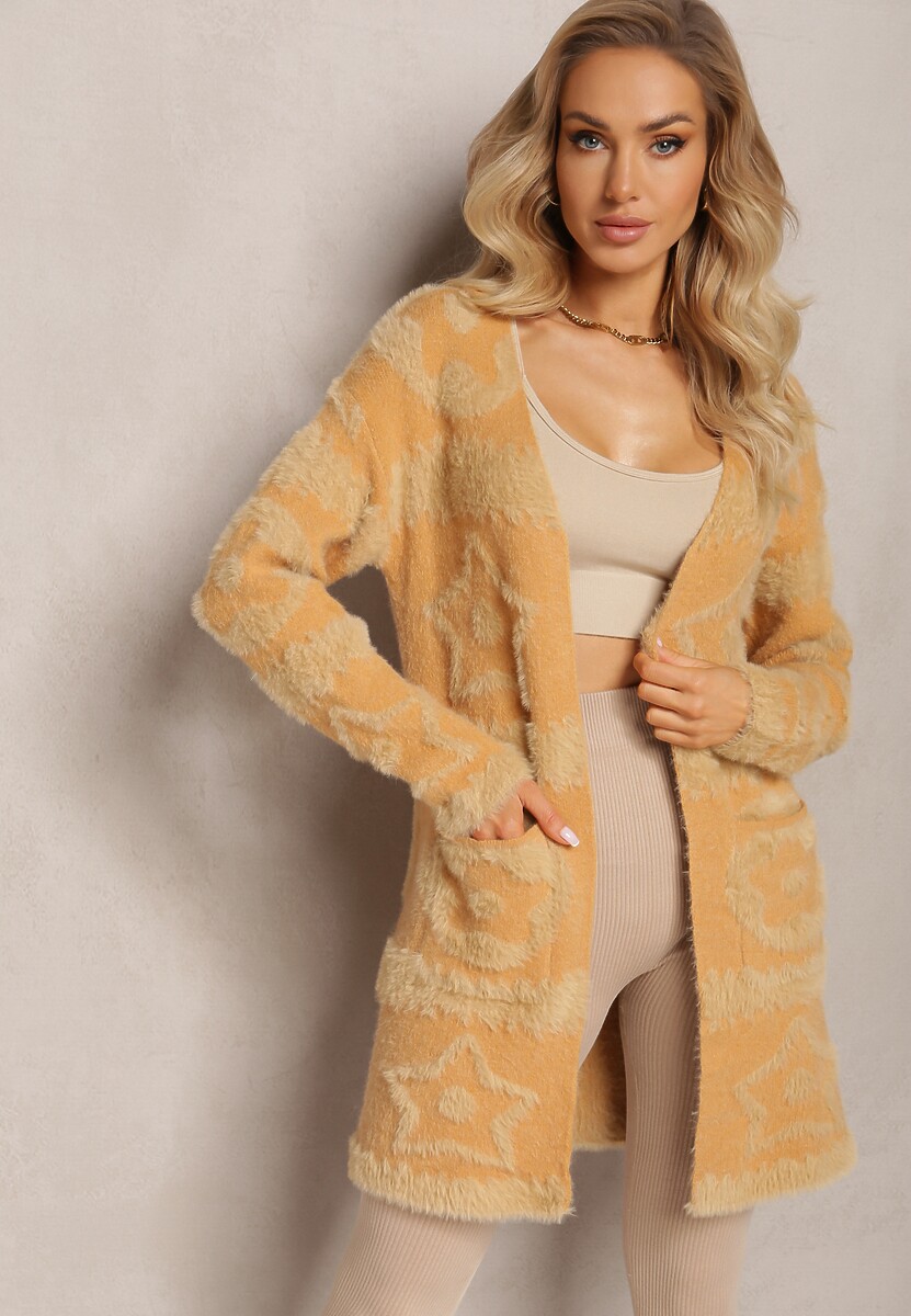 Brązowy Długi Kardigan Puszysty Aborra