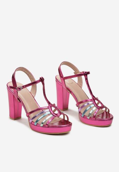 Fuksjowe Sandały z Kompozycją z Cienkich Pasków na Słupku Olipasa