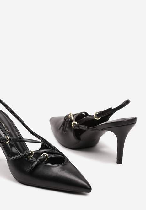 Czarne Sandały na Cienkiej Szpilce z Imitacji Skóry z Regulowanymi Paskami Vianara