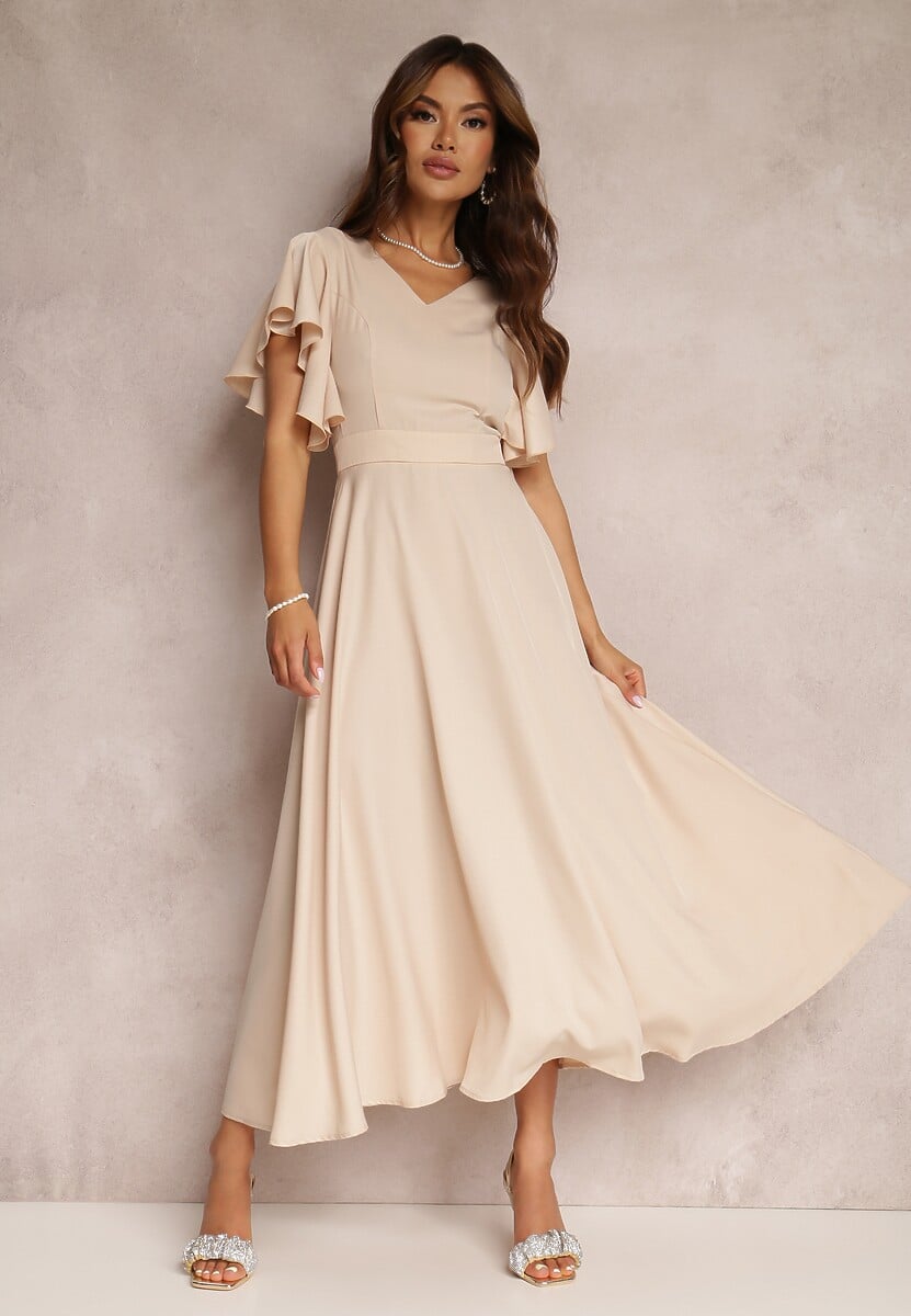 Czerwona Sukienka o Rozkloszowanym Kroju z Falbanami Bouchard