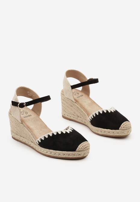 Czarne Sandały w Stylu Espadryli z Plecionką na Koturnie Tiimada