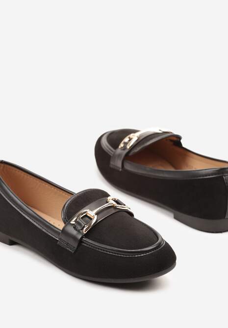 Czarne Mokasyny w Geometryczny Wzór Zdobione Aplikacją Telanira