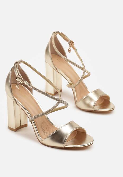 Złote Sandały Vices na Słupku Ozdobione Paskami z Cyrkonii Rovettia