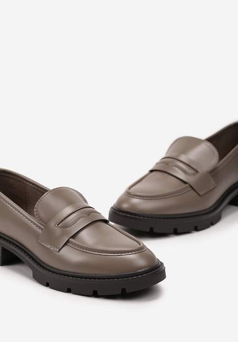 Ciemnobeżowe Klasyczne Mokasyny na Grubej Podeszwie z Minimalistycznym Pakiem Qara
