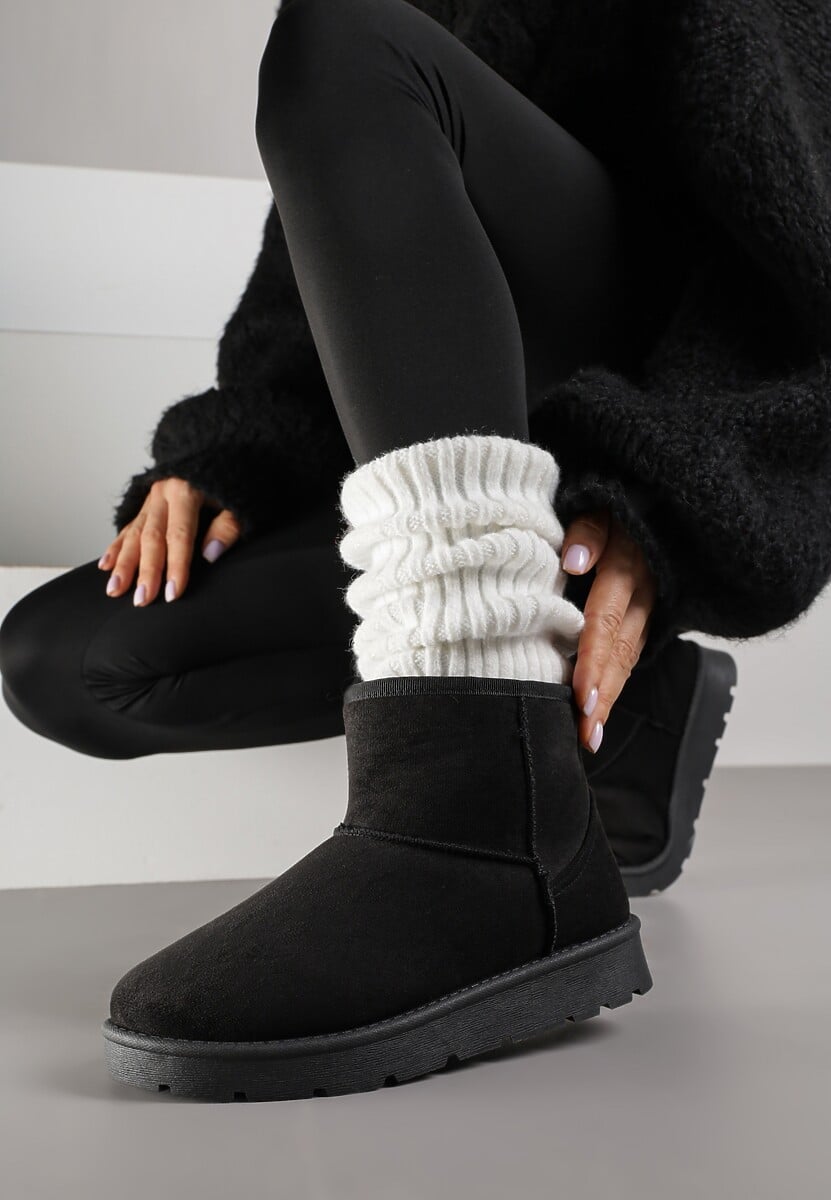 Czarne Klasyczne Śniegowce Wsuwane z Imitacji Zamszu Atuvitte
