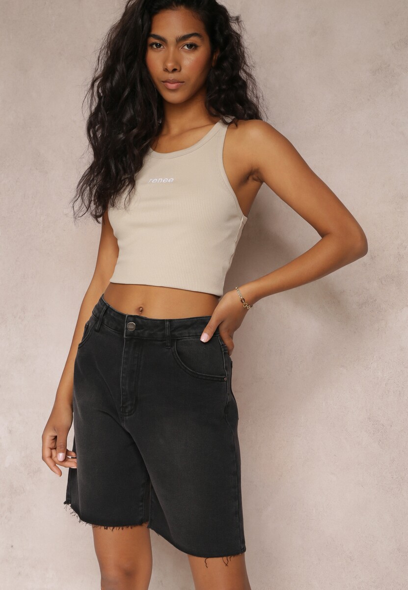 Czarne Szorty z Wysokim Stanem z Jeansu Tierna