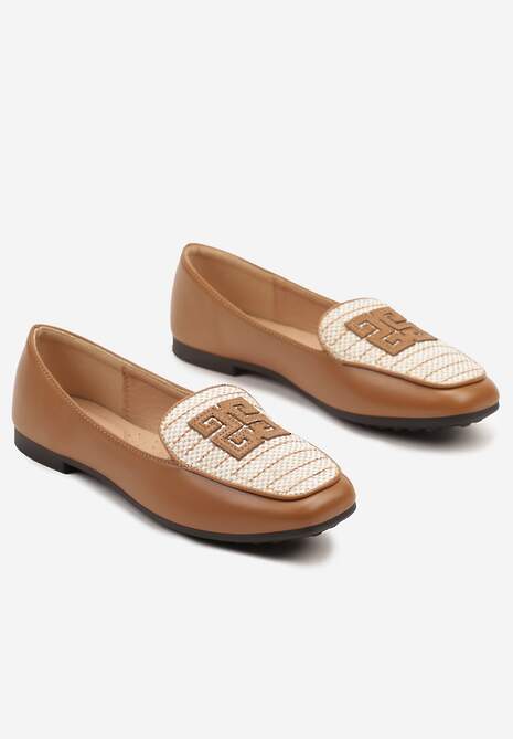 Brązowe Mokasyny z Tweedowymi Wstawkami i Geometryczną Aplikacją Teliviela