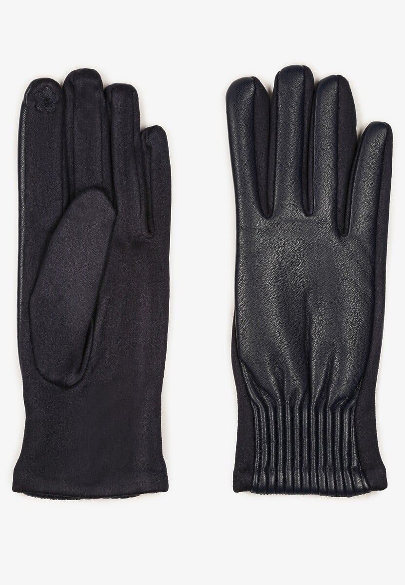 Granatowe Rękawiczki z Marszczonym Wzorem Lynlemi