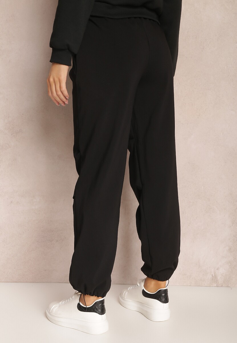 Czarne Bawełniane Spodnie z Marszczoną Gumką w Talii Magu