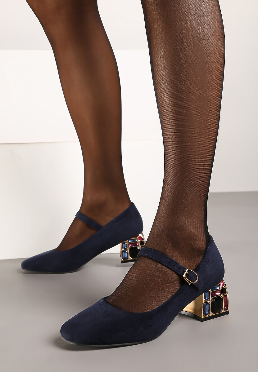 Bordowe Czółenka Vices na Obcasie z Biżuteryjnym Zdobieniem ze Sprzączką i Skórzaną Wkładką Aletan