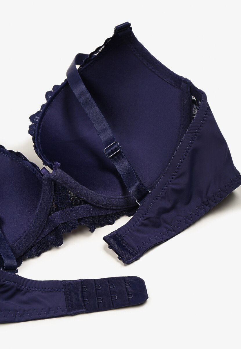 Granatowy Koronkowy Biustonosz z Sercem z Cyrkonii i Koronką Nelanisea