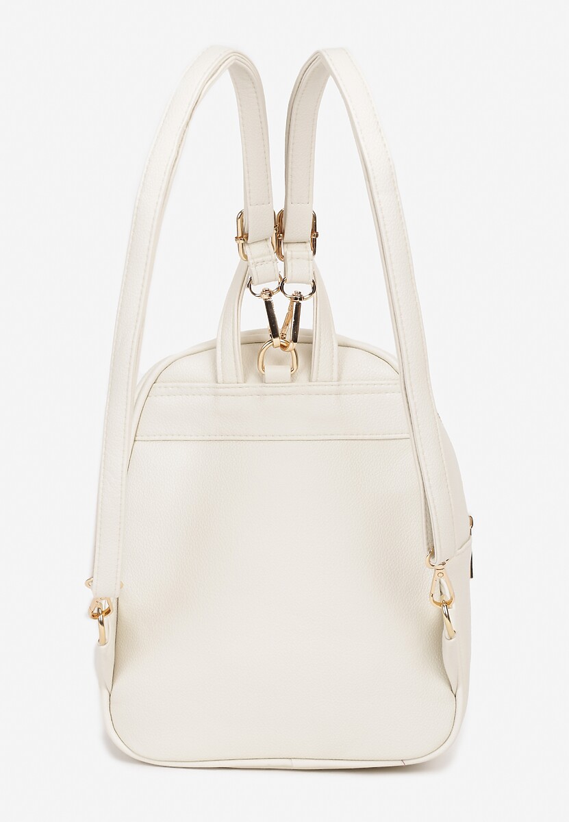 Beżowy Plecak z Regulowanymi Odpinanymi Paskami Ozdobiony Kieszonką z Klapą Nelope