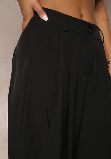 Czarne Spodnie Garniturowe o Szerokim Kroju High Waist Peavelle