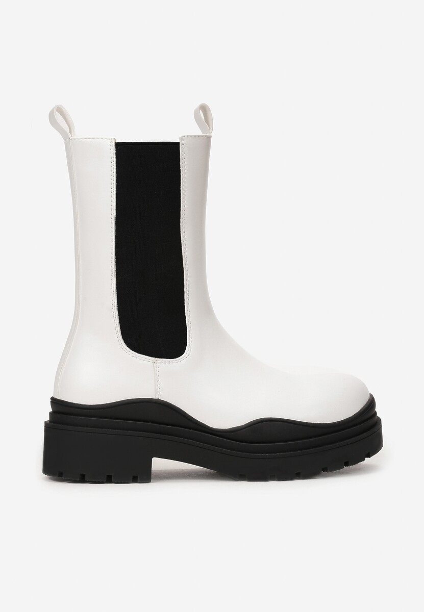 Białe Botki Sztyblety z Kolorowymi Wstawkami i Podeszwą Balke
