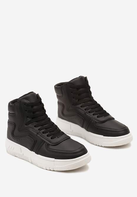 Czarne Sneakersy Sznurowane za Kostkę na Płaskiej Podeszwie Gitaria
