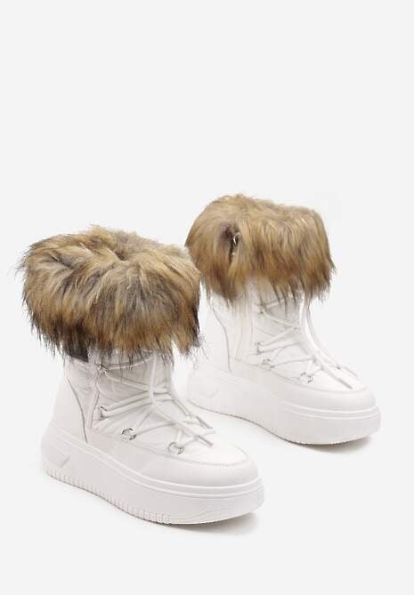 Białe Śniegowce na Grubej Podeszwie z Futerkiem Uplift