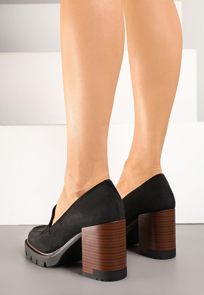 Czarne Półbuty na Słupku z Platformą z Imitacji Zamszu ze Skórzaną Wkładką Ileriaa