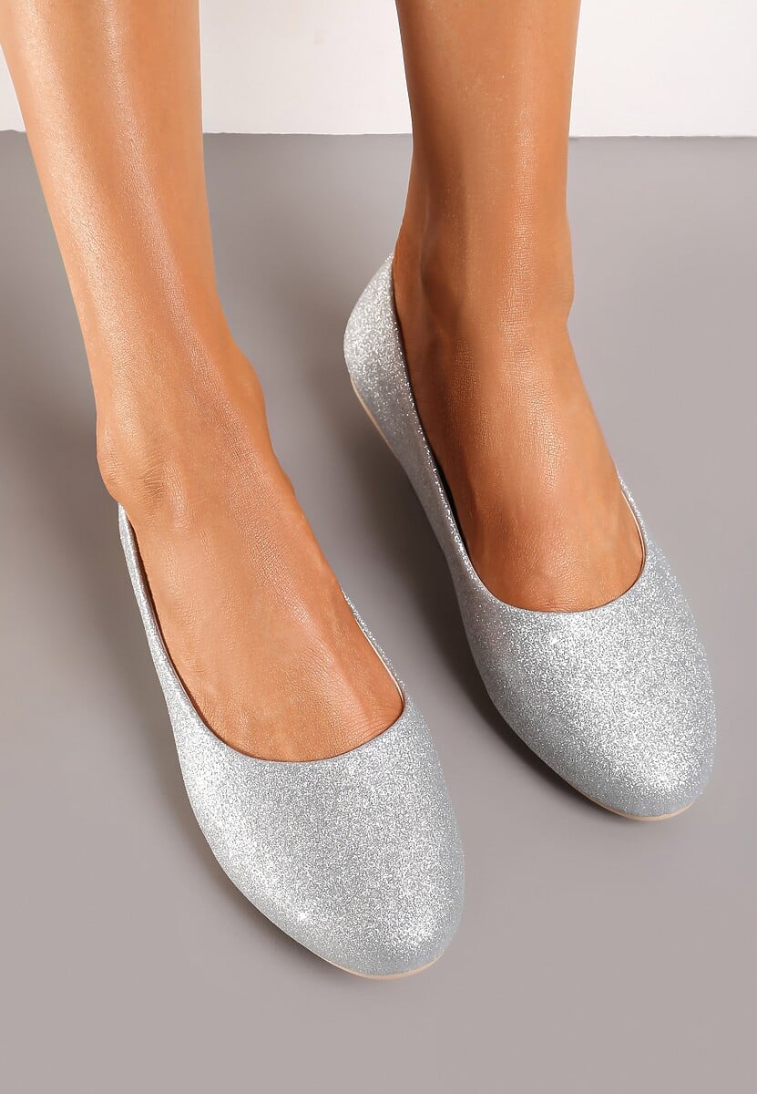 Czarne  Brokatowe Balerinki na Płaskiej Podeszwie Uarneli