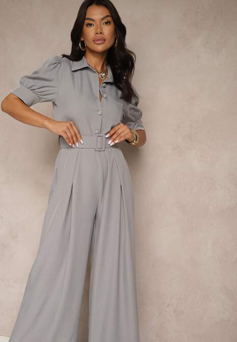 Szary Kombinezon Taliowany Ozdobiony Klamrą Filenala