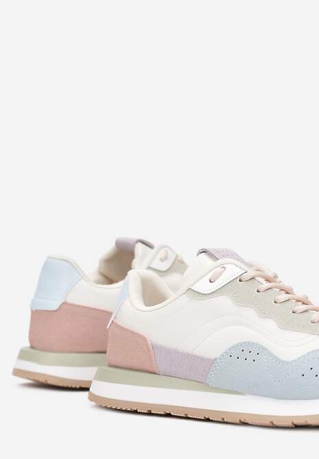 Biało-Niebieskie Sneakersy Zdobione Wstawkami z Imitacji Skóry Fayela