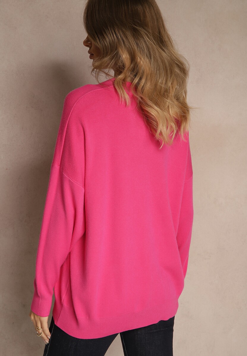 Fuksjowy Nietoperzowy Sweter w Minimalistycznym Stylu Raliava