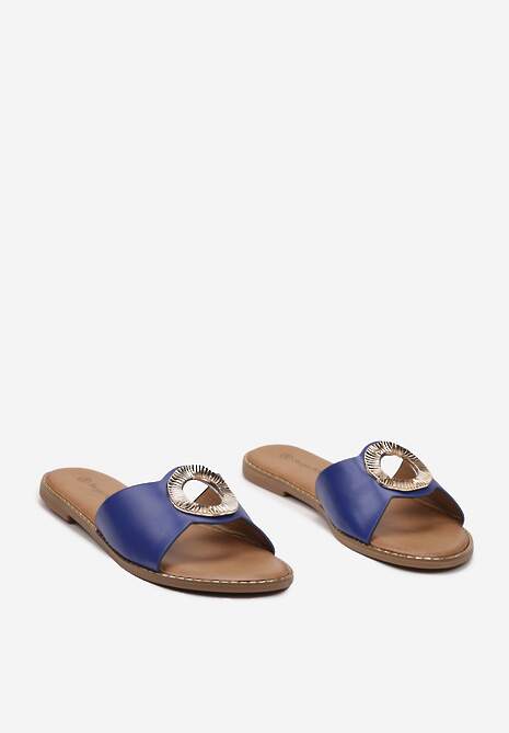 Niebieskie Klapki z Okrągłą Złotą Aplikacją Valbia