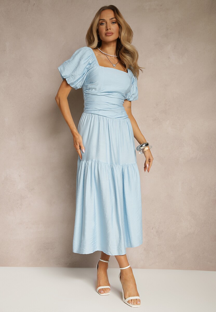 Czarna Sukienka Wiskozowa Drapowana z Rozkloszowanym Dołem Naprine