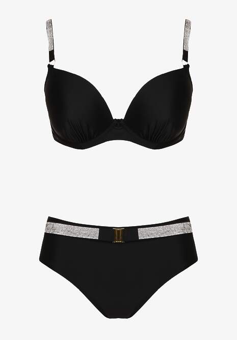 Czarne Bikini Majtki Figi i Biustonosz z Cyrkoniami Tenumela