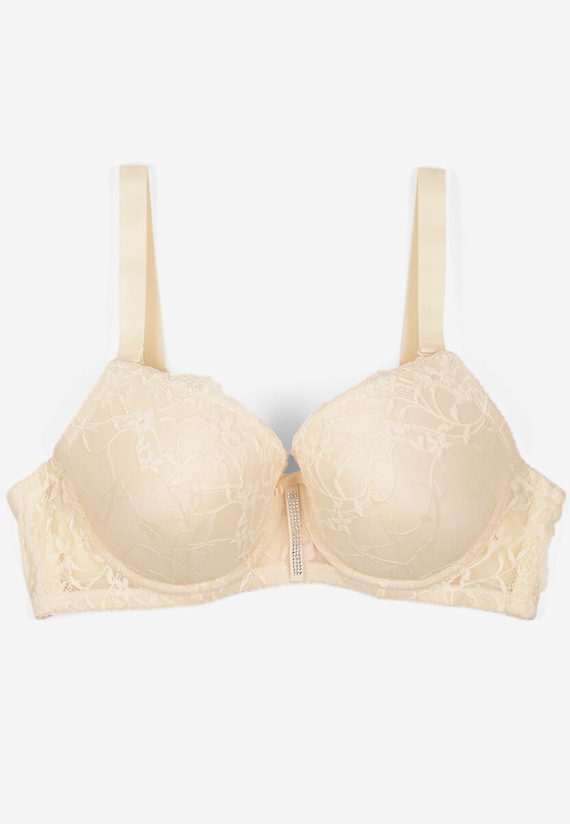 Beżowy Biustonosz z Koronką i Paskiem z Cyrkonii Katielle