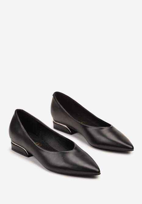 Czarne Czółenka Vices ze Skórzaną Wkładką na Niskim Obcasie ze Zdobieniem Dakene