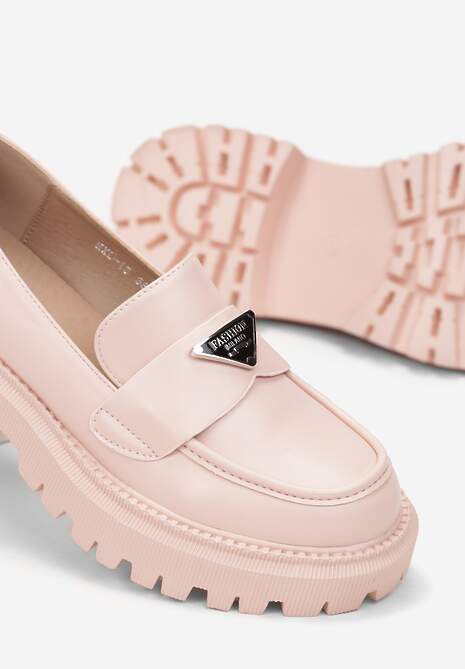 Jasnoróżowe Mokasyny na Grubej Podeszwie z Ozdobną Klamerką Silensa