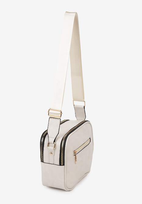 Beżowa Pikowana Torebka z Dwiema Komorami i Materiałowym Paskiem Crossbody Riola