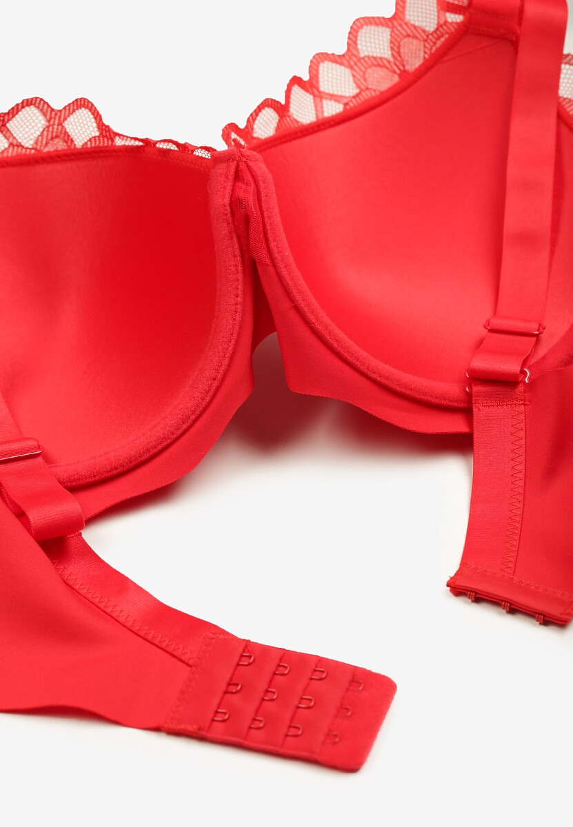 Czerwony Biustonosz Ozdobiony Koronką na Ramiączkach z Regulacją Izafiria