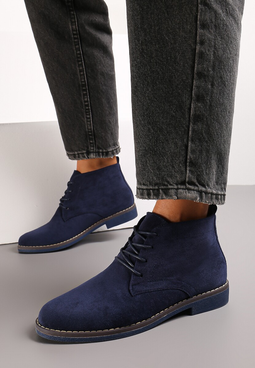 Granatowe Botki z Sznurowaniem Wasicia